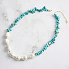 Natural Turquoise Chip & Nuggets Shell Pearl Beaded Necklaces NJEW-L125-007G-4