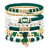 7Pcs Rugby Polymer Clay Heishi & CCB Plastic Beaded Stretch Bracelets Set FS-WGC7825-06-1
