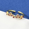 Flower Brass Glass Cuff
 Rings for Women RJEW-S400-01G-2