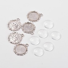 Flower Alloy Pendant Cabochon Settings and Half Round/Dome Clear Glass Cabochons DIY-X0221-AS-FF
