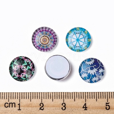 Mosaic Printed Glass Half Round/Dome Cabochons GGLA-N004-12mm-G-1
