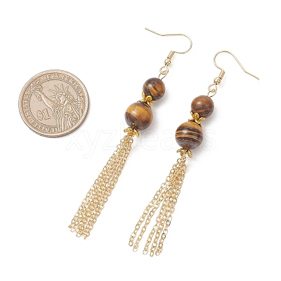 Tiger Eye Beads Dangle Earrings EJEW-JE06894-1