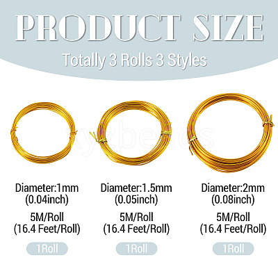 3 Rolls 3 Styles Round Aluminum Wire AW-TADJ0001-03C-1