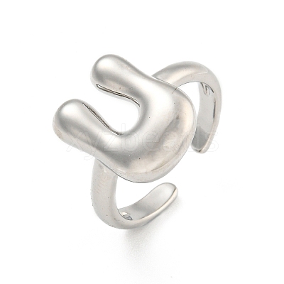 Brass Letter Open Cuff Rings for Women RJEW-G313-01U-P-1