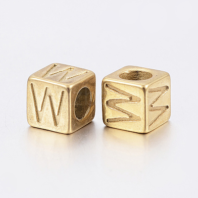 304 Stainless Steel Large Hole Letter European Beads X-STAS-H428-01G-W-1