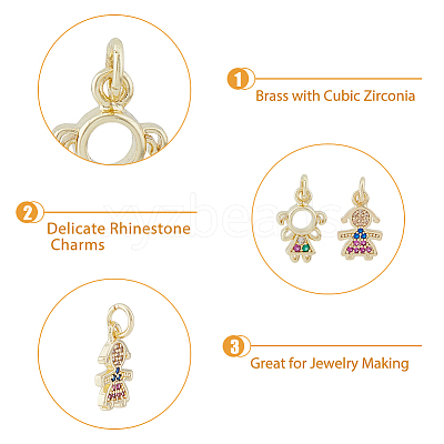 8Pcs 2 Style Brass Micro Pave Cubic Zirconia Charms KK-DC0003-16-1