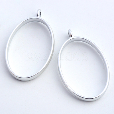 Rack Plating Alloy Oval Open Back Bezel Pendants X-PALLOY-S047-26B-FF-1