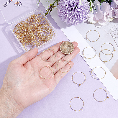 100Pcs 304 Stainless Steel Hoop Earring Findings STAS-BBC0009-65-1