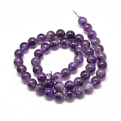 Natural Amethyst Round Bead Strands G-P072-48-8mm-1