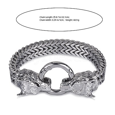 304 Stainless Steel Wolf Link Bracelet with Mesh Chains for Men Women BJEW-SZ0002-65-1