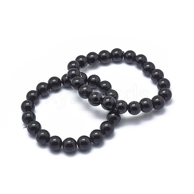 Synthetic Black Stone Bead Stretch Bracelets BJEW-K212-B-032-1