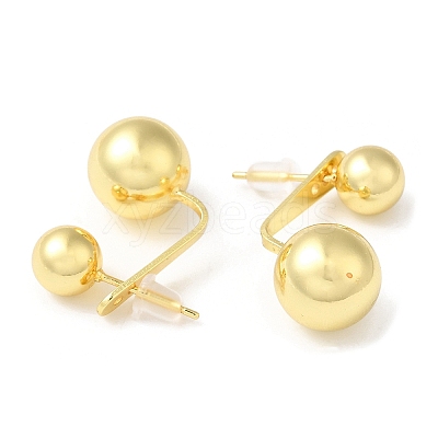 Rack Plating Brass Round Ball Front Back Stud Earrings EJEW-Q766-01G-1