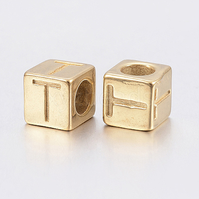 304 Stainless Steel Large Hole Letter European Beads LS-STAS-H428-01G-T-1