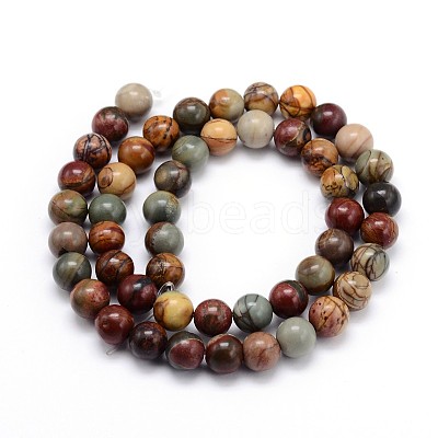 Natural Polychrome Jasper/Picasso Stone/Picasso Jasper Round Bead Strands X-G-J303-16-4mm-1