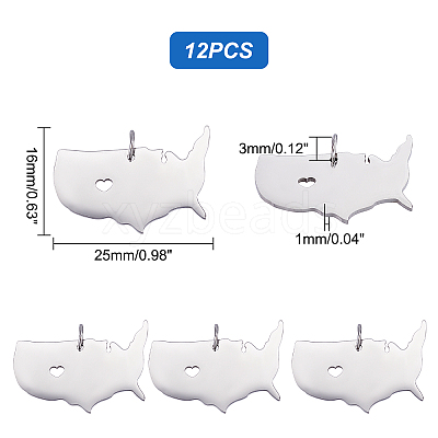 12Pcs 201 Stainless Steel Pendants STAS-UN0036-65-1