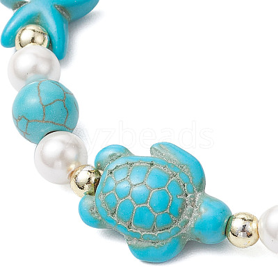 Starfish & Turtle Synthetic Turquoise Braided Bead Bracelets BJEW-JB11047-01-1
