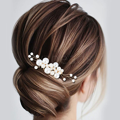 Copper Wire and ABS Imitation Pearl Hair Combs Sets for Women Girls OHAR-CY0001-20-1