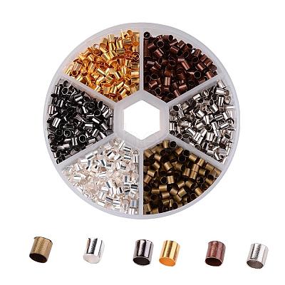 1 Box 6 Colors Antique Bronze & Red Copper & Golden & Silver & Platinum & Black Tube Brass Crimp Beads KK-JP0006-01-NR-1