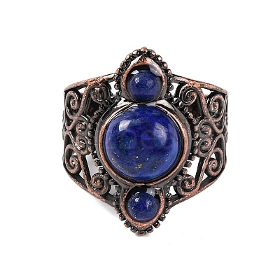 Natural Lapis Lazuli Retro Finger Rings RJEW-B067-01R-11-1
