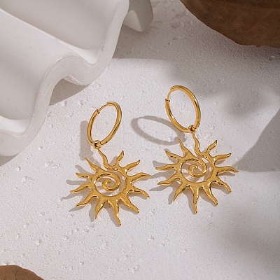 European 304 Stainless Steel Spiral Sun Hollow Dangle Earrings for Women LD6957-2-1