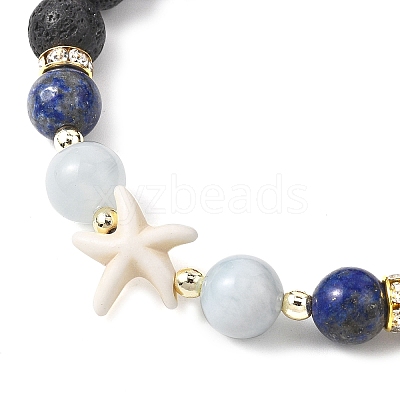 Natural Lava Rock & Lapis Lazuli & Dyed Quartz Round Beads Stretch Bracelets for Women BJEW-JB12789-01-1