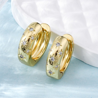 Clear Cubic Zirconia Star Hoop Earrings EJEW-C022-06G-1