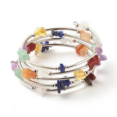 5-Loop Natural Mixed Stone Chip Beaded Wrap Bracelets for Women BJEW-JB01517-11-1