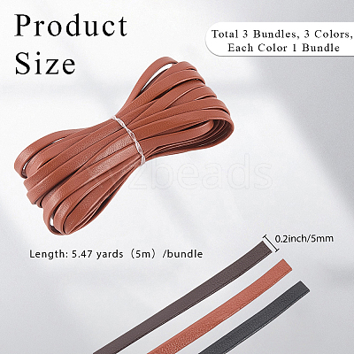 3Pcs 3 Colors Flat PU Leather Cord OCOR-CL0001-15A-1