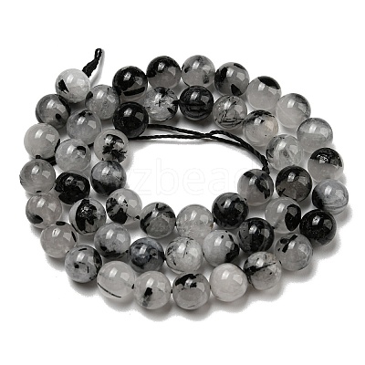 Grade A Natural Tourmalinated Quartz/Black Rutilated Quartz Beads Strands G-R494-A06-03-1