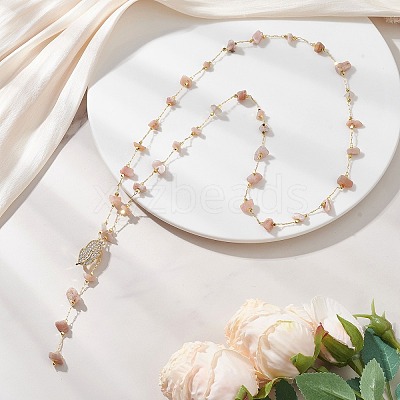 Natural Sunstone Chip Handmade Link Chain Necklaces NJEW-JN05811-03-1