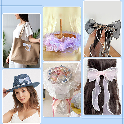 4Rolls 5 Yards ABS Pearl Edged Mesh Ribbon for Bowknot Making OCOR-ME0001-67-1