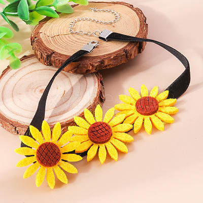 Felt 3 Sunflower Chokler Necklaces for Women FS-WG49D9B-01-1