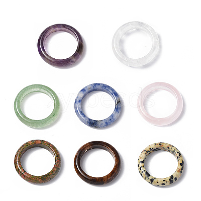 Natural Gemstone Plain Band Ring RJEW-P044-01B-M-1