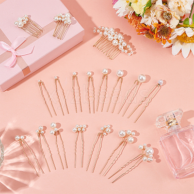 6Pcs Iron Resin Hair Cormbs & 12Pcs Iron Resin Hair Forks for Women PHAR-OC0001-05-1