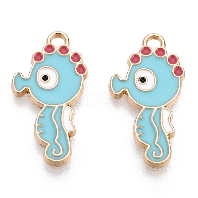 Light Gold Plated Alloy Enamel Pendants X-ENAM-T009-77B-RS-1