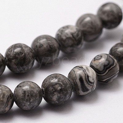Natural Map Stone/Picasso Stone/Picasso Jasper Beads Strands G-G735-27-10mm-1