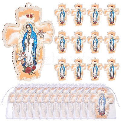 1 Bag Printed Religion Plywood Big Pendants WOOD-UN0001-33A-1