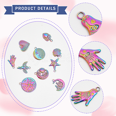 20Pcs 10 Styles 304 Stainless Steel Pendants STAS-CA0001-96-1