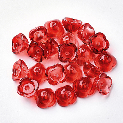 4-Petal Transparent Spray Painted Glass Bead Caps GGLA-S054-009A-03-1