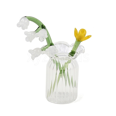 Handmade Lampwork Birthday Flower & Vase Set for Tabletop Display LAMP-D007-002E-1
