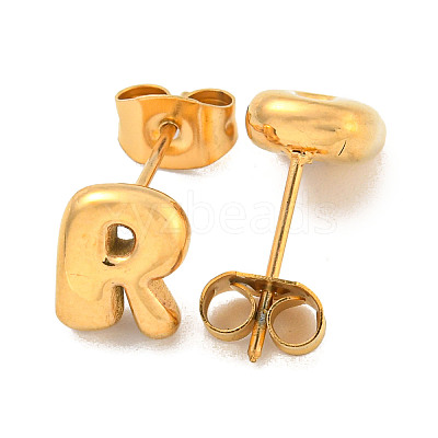Chunk Letter 304 Stainless Steel Stud Earrings for Women LS-EJEW-G386-01R-G-1