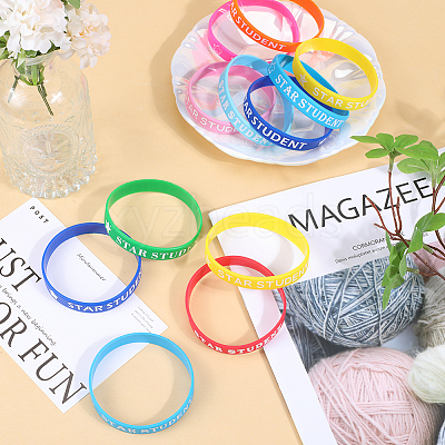 40Pcs 10 Colors Word Star Student Silicone Cord Bracelets Set Wristband BJEW-GF0001-13-1