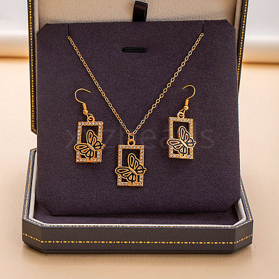 Alloy Rhinestone & Enamel Pendant Necklaces & Dangle Earrings Sets for Women FS-WGD52C4-04-1