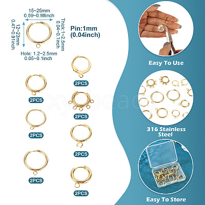 14Pcs 7 Styles 201/316 Stainless Steel Huggie Hoop Earring Findings STAS-TA0005-50-1
