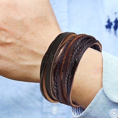 1Pc Cowhide Leather Cord Multi-strand Bracelets BJEW-CL0001-48A-1