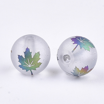 Autumn Theme Electroplate Transparent Glass Beads EGLA-S178-01E-1