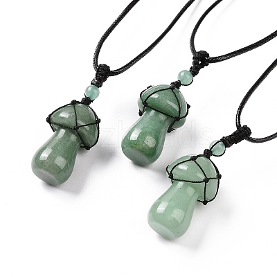 Natural Green Aventurine Mushroom Pendant Necklace NJEW-E065-01A-1