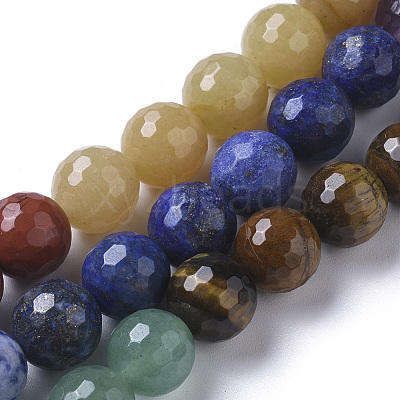Chakra Theme Natural Red Rainbow Jasper & Yellow Aventurine & Tiger Eye & Green Aventurine & Blue Spot Stone & Lapis Lazuli & Amethyst Beads Strands G-F668-14-10mm-1