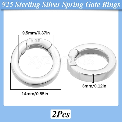 2Pcs 925 Sterling Silver Spring Gate Rings STER-SC0001-36B-1