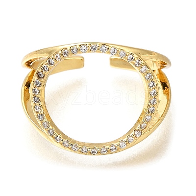 Rack Plating Brass Micro Pave Cubic Zirconia Open Cuff Rings for Women RJEW-M022-14G-1
